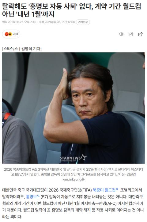 홍명보 "탈락해도 사퇴 안한다"