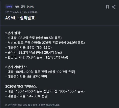 ASML 약속의 14시, 감동의 실적발표