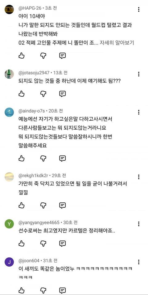 나란간 안정환 유튜브 댓글
