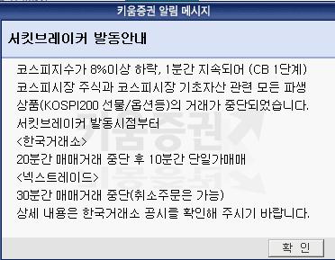 실시간 코스피 -8% 서킷브레이커 발동