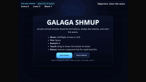 Galaga (GPT 5.4 Mini) gameplay preview