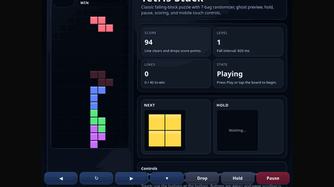 Tetris (GPT 5.4 Mini) gameplay preview