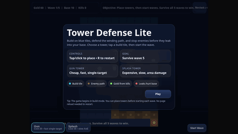 Tower Defense (GPT 5.4 Mini) gameplay preview