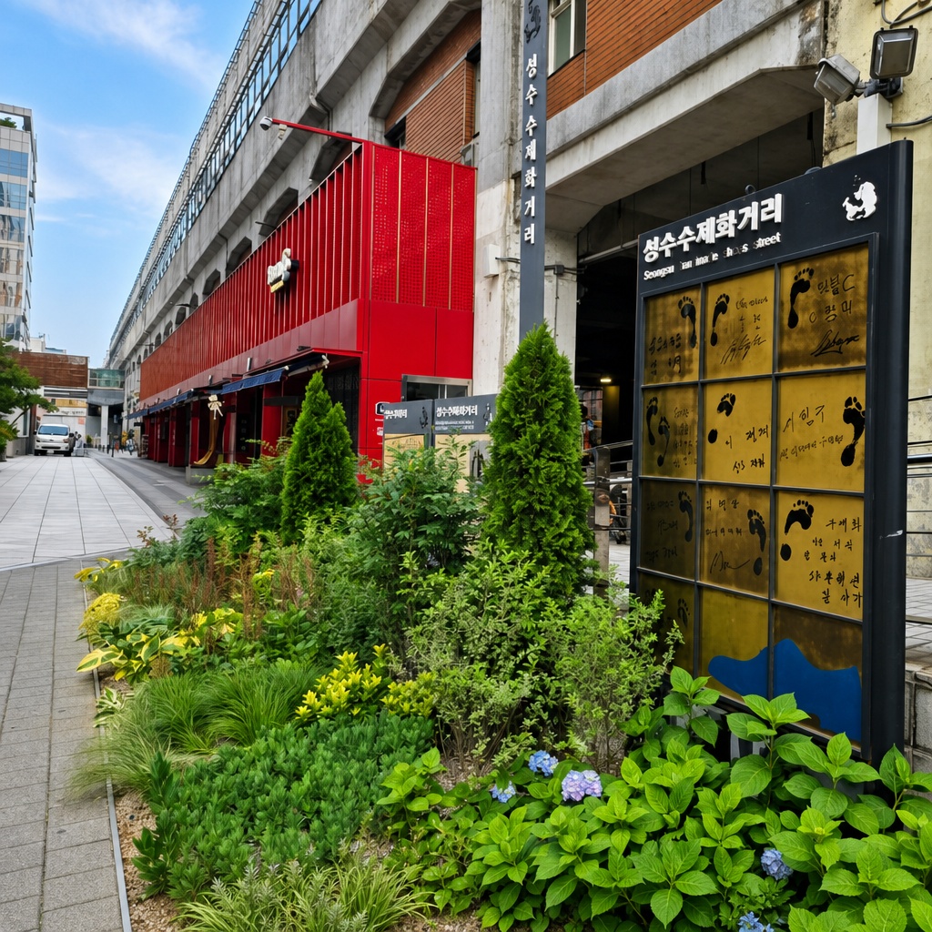 공방거리의 안내판과 정원