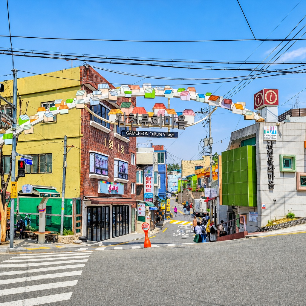 村莊入口處的服務中心與詳細地圖佈告欄