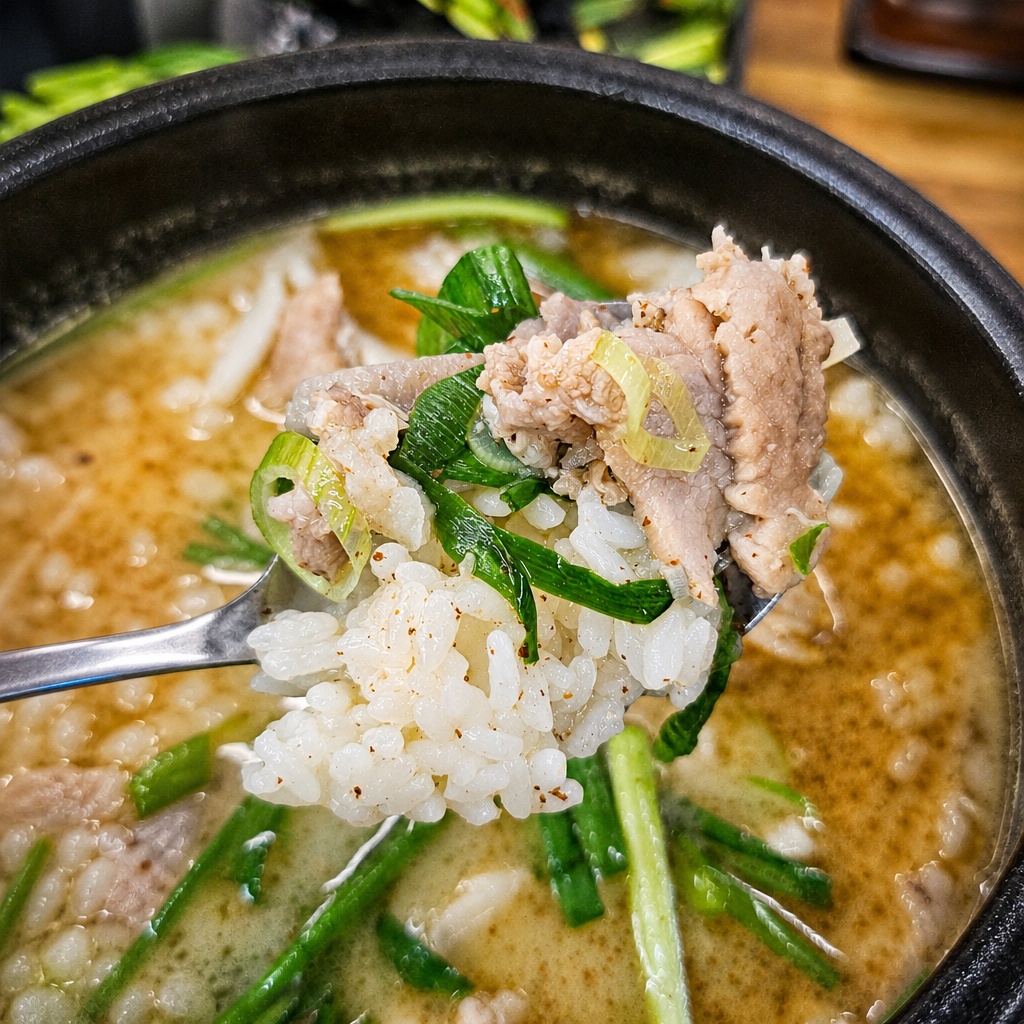 水百堂乾淨俐落的外觀與咕嘟咕嘟沸騰的豬肉湯飯