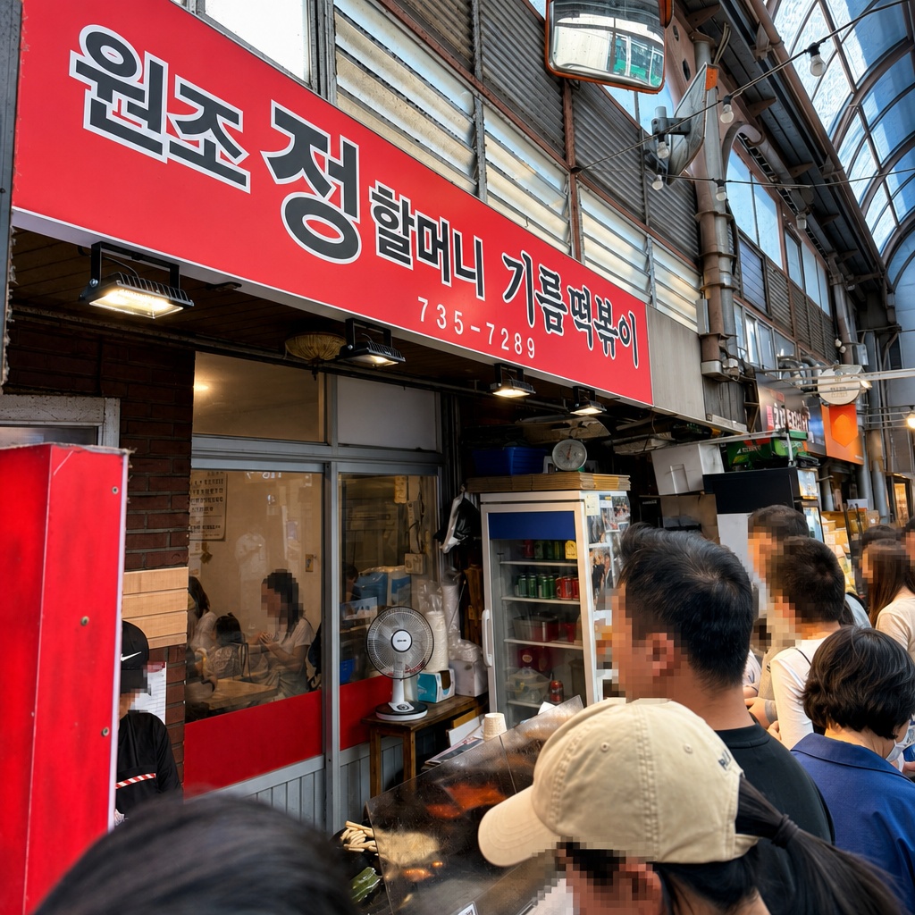 꾸덕한 양념의 떡볶이와 활기 넘치는 통인시장 내부