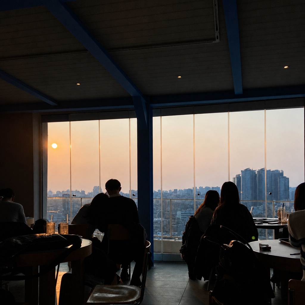 해방촌 카페에서 바라본 노을과 야경