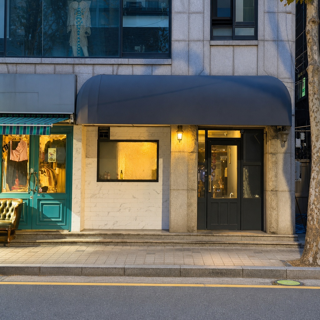 미쉐린 스티커와 화려한 닭 모양 간판이 반기는 입구