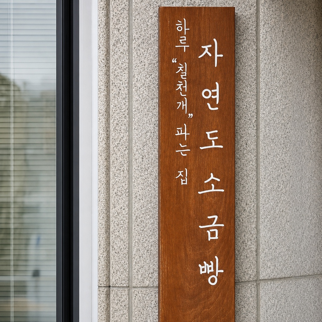 자연도소금빵 성수점의 대기 줄과 빵