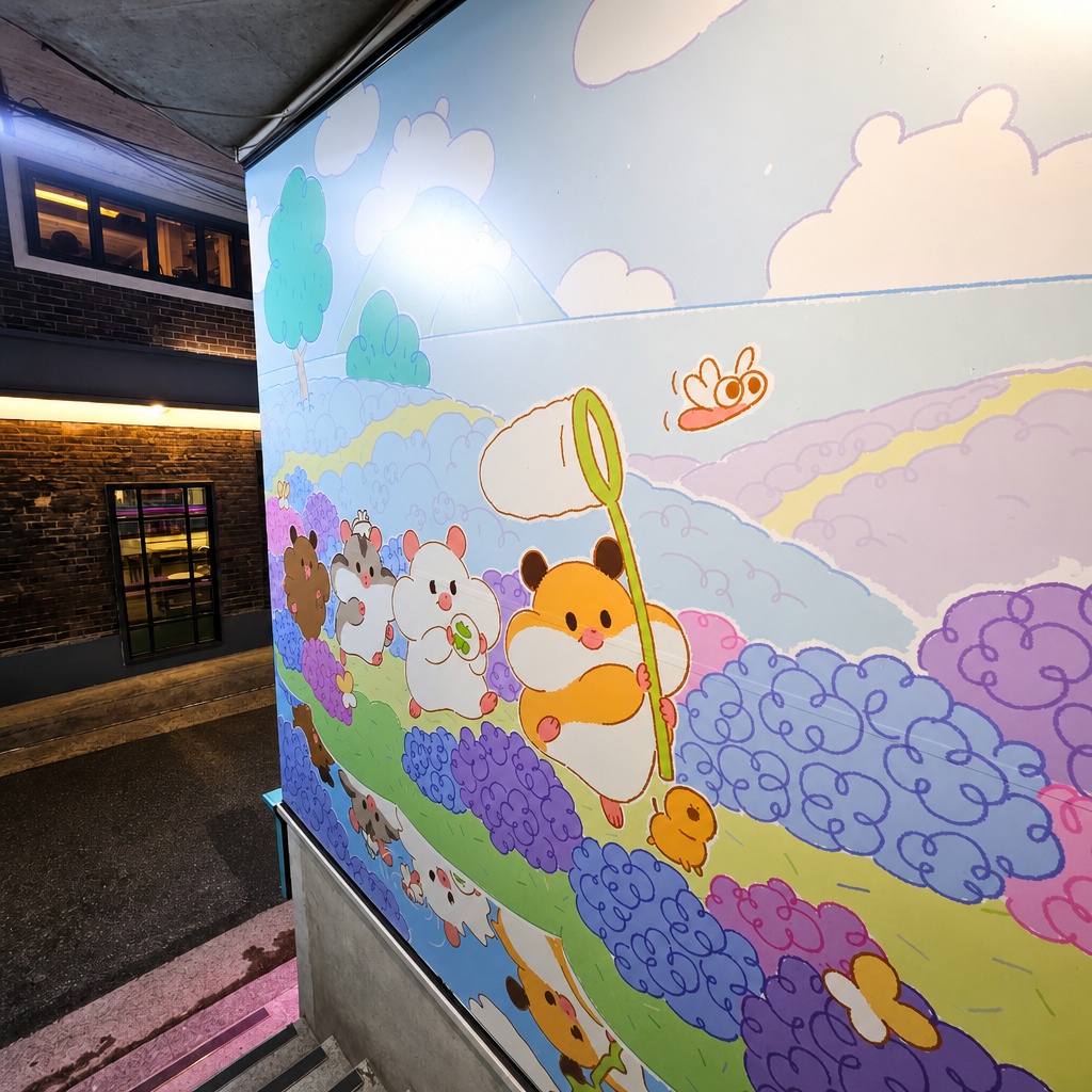 유럽풍 외관과 화려한 벽화가 돋보이는 아토일 매장 주변