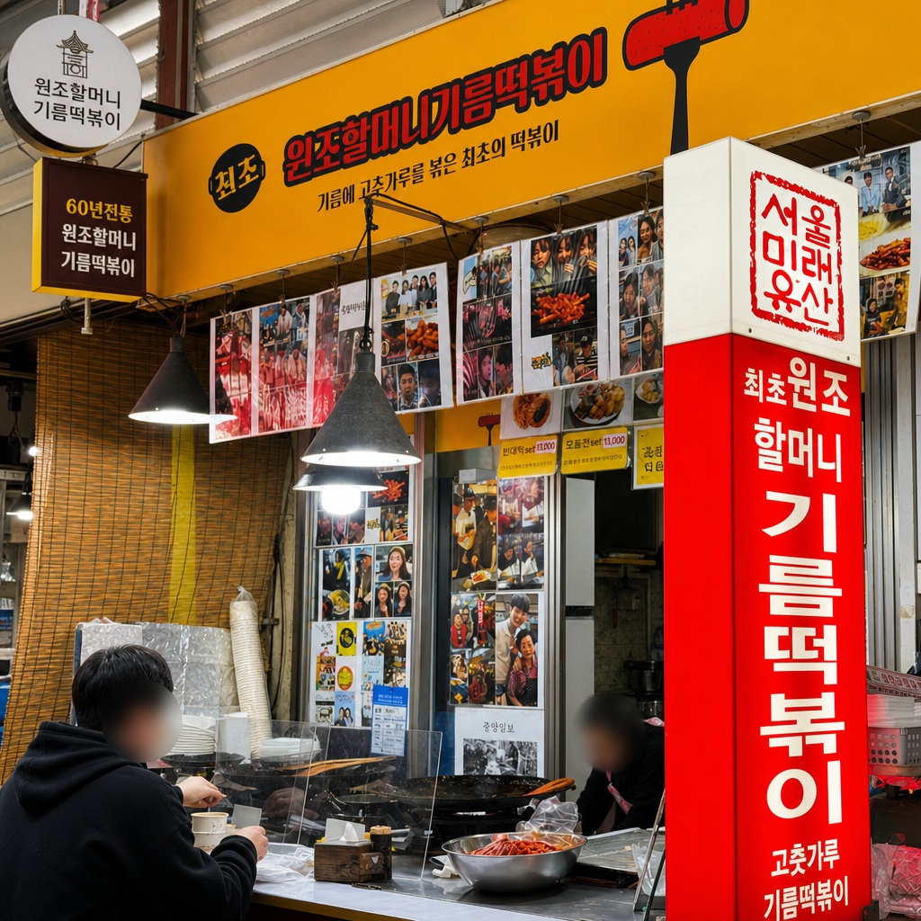 윤기가 흐르는 기름떡볶이와 세월의 흔적이 묻어나는 노포 외관