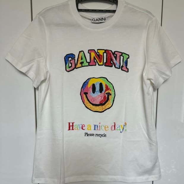GANNI 가니 스마일 프린팅 반팔 티셔츠 화이트 상품 사진
